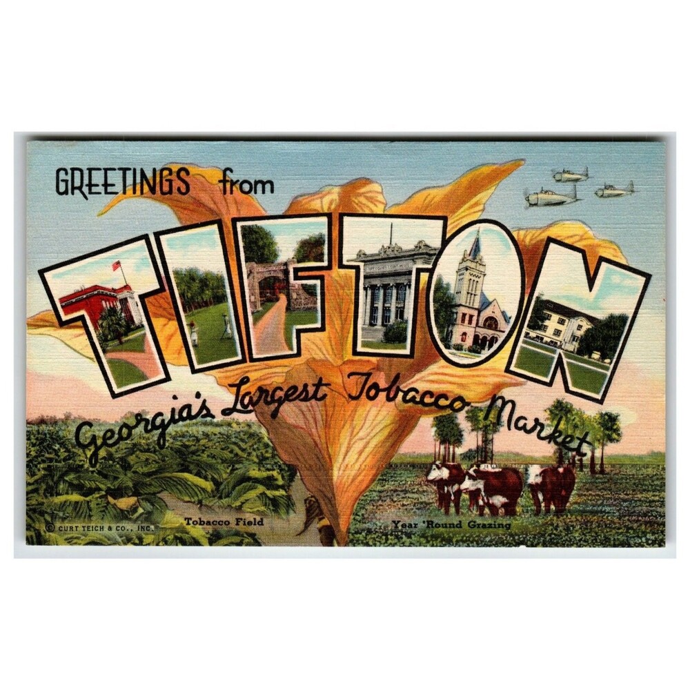 Vintage Tifton Georgia Linen Postcard - "Georgia's Largest Tobacco Market" RARE